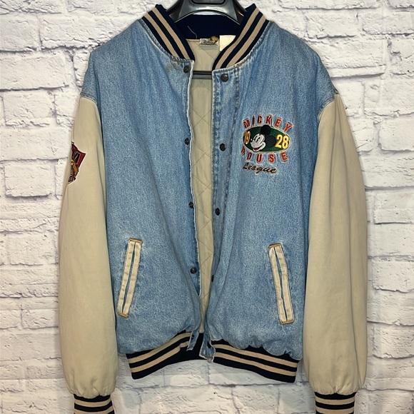 Vintage Disney Mickey Mouse Varsity Denim Jacket - Picture 6 of 10